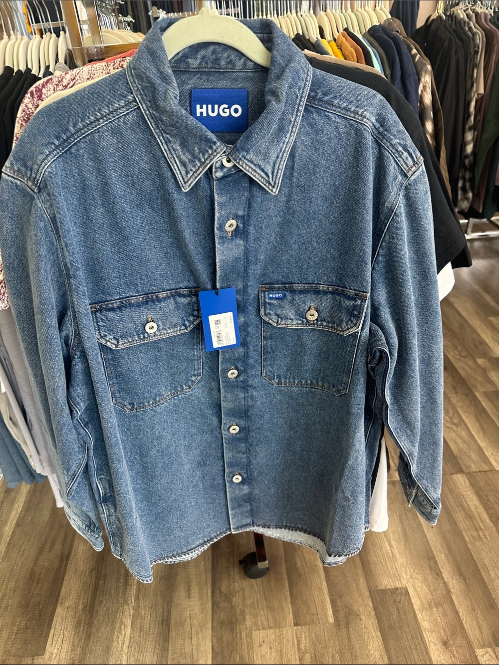 HUGO Denim Shirt Jacket in Medium Blue